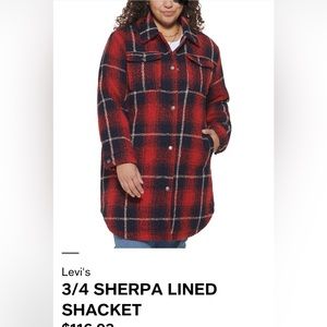 Levi’s Womens 3/4 Sherpa lined plaid shacket.  Size 2x